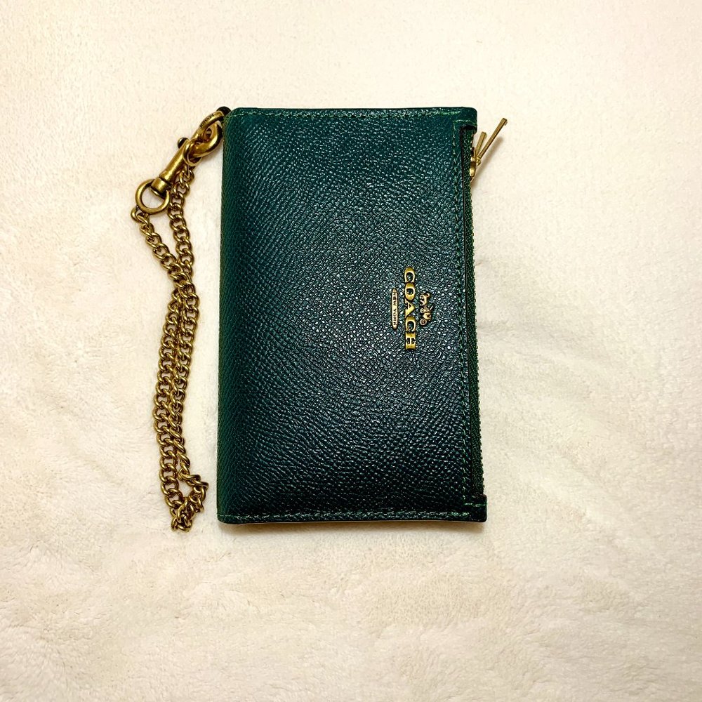 Coach Zip Chain Card Case / Wallet in Colorblock - Green
